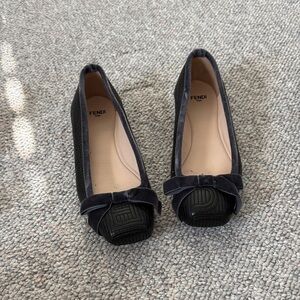 Fendi Black Velvet Bow Flats